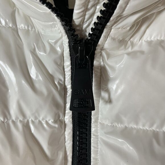 SAM NEW YORK Freedom White Glossy Down Puffer Vest Down Filled Sz L Flaws - Picture 4 of 11